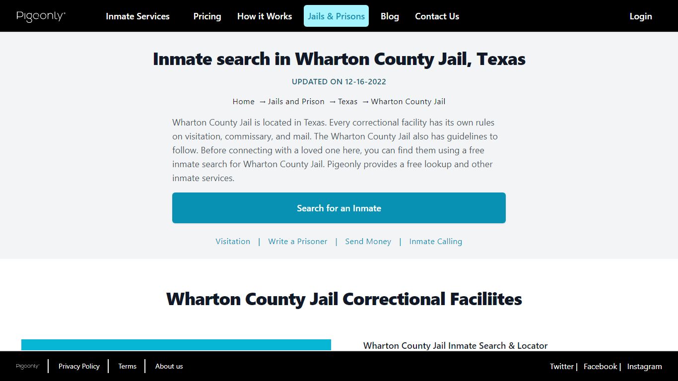 Inmate Search Wharton County Jail, Texas | Pigeonly